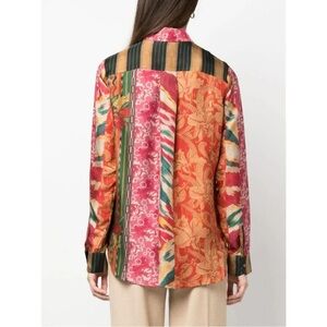 Pierre Louis Mascia Aloe Silk Colorful Floral Loose Fit Button Up Shirt Blouse